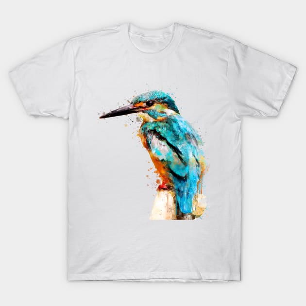 Dramabite Watercolor kingfisher animal bird artistic painting T-Shirt by dramabite